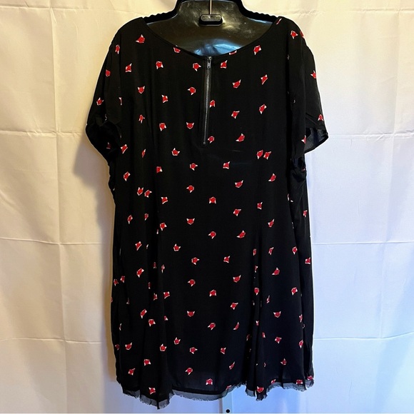 Torrid Fox Print Dress Size 1 14/16 Black Babydoll Zip Back Animal Crittercore - Picture 4 of 8